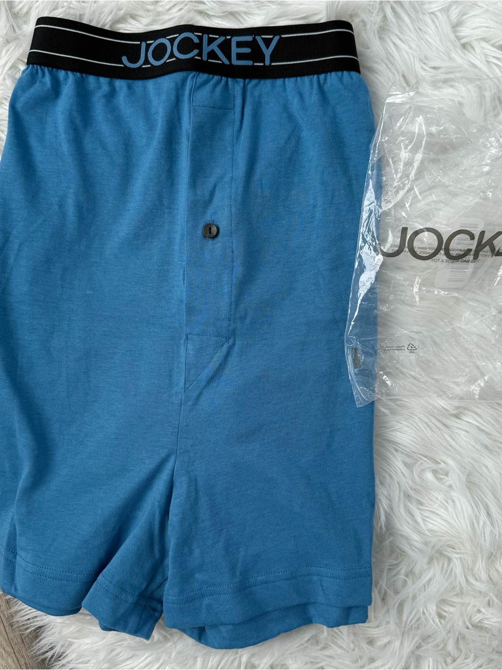 NWT Jockey Blue Knit Boxer Shorts with Black Logo Waistband
